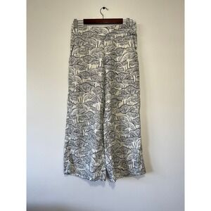 Rachel Zoe Linen Wide Leg Pants Mushroom Print Smocked Waist Bohemian Medium